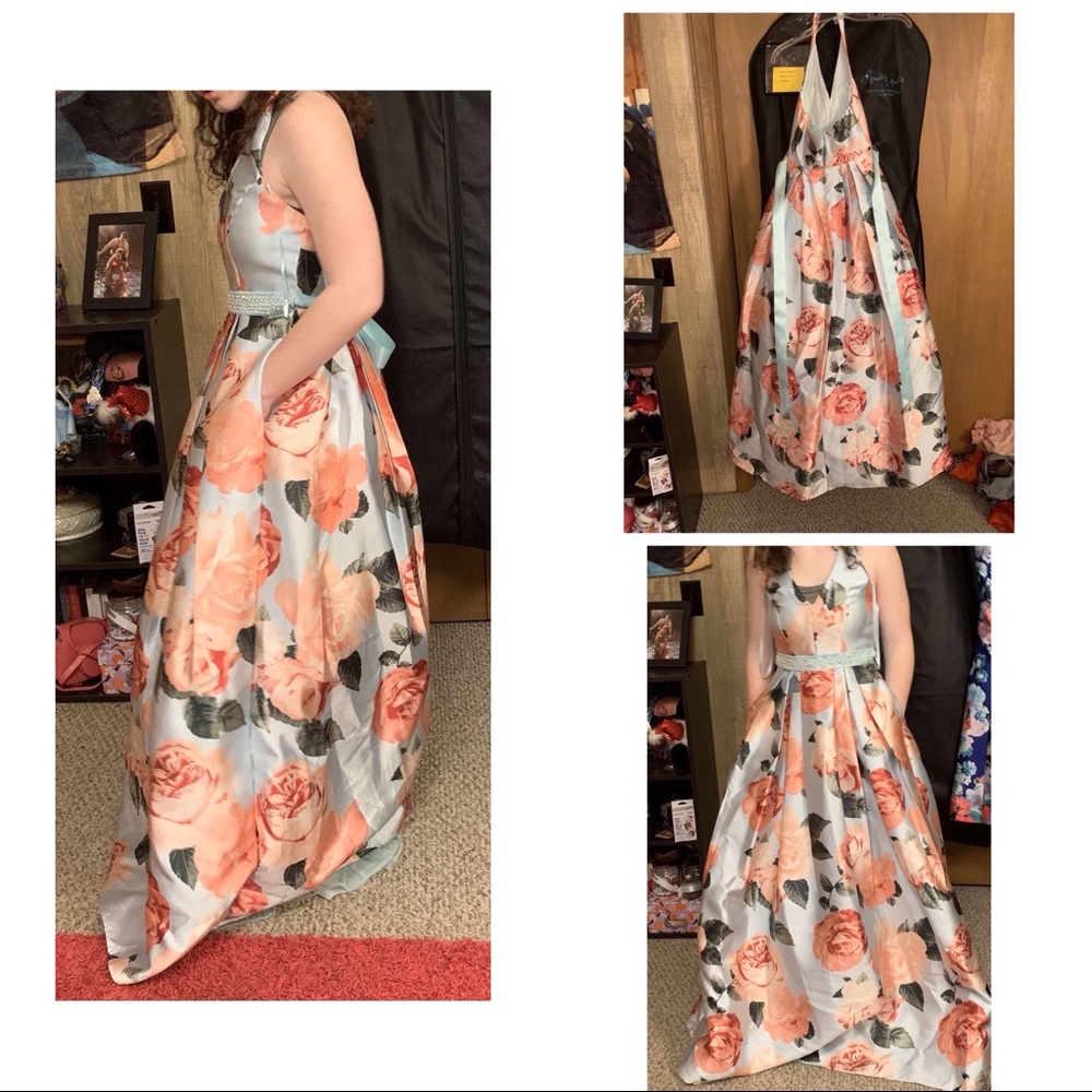 light blue Floral prom dress